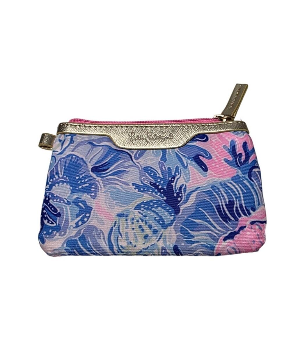 Lilly Pulitzer Blue Coral Print Coin Purse ID Wallet Preppy Beach Coastal Pouch